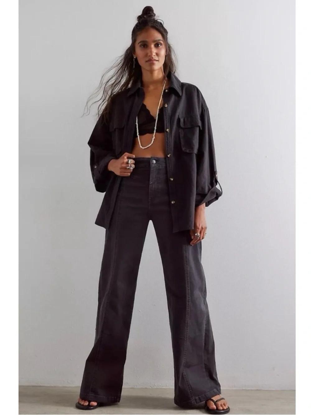 Free People We The Free Libre Wide-Leg Jeans Cafe Noir Black Size 30